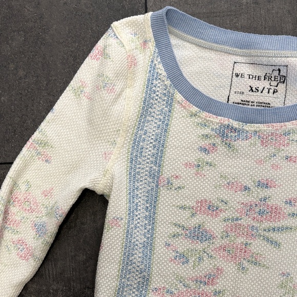 We The Free XS Thermal Waffle Floral Long Sleeve Top Free People Rose - Picture 3 of 8